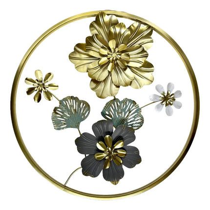 Cuadro Decorativo De Pared  Floral Metálico 45 Cm Dorado
