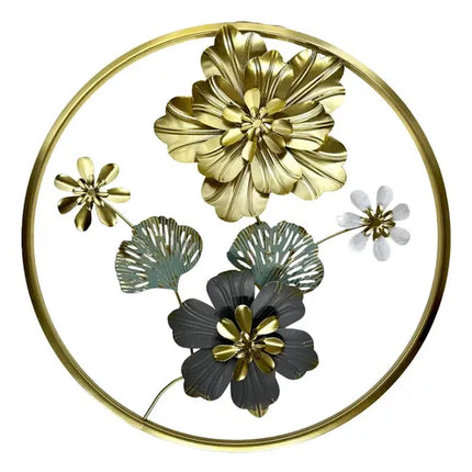 Cuadro Decorativo De Pared  Floral Metálico 45 Cm Dorado