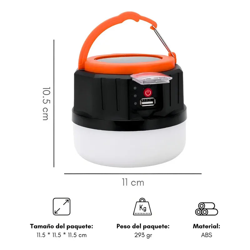 Lampara Linterna De Camping Led Solar Usb Recargable Color Negro