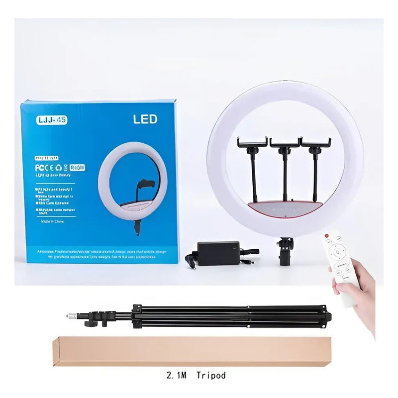 Aro De Luz Profesional De 45 Cm + Tripode 2.1m Blanco Frío Negro Blanco Frío