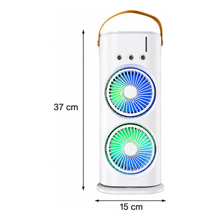 Ventilador De Mesa Doble Cabezal, Control Remoto Y Luz Led 15 Cm Blanco