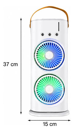Ventilador De Mesa Doble Cabezal, Control Remoto Y Luz Led 15 Cm Blanco