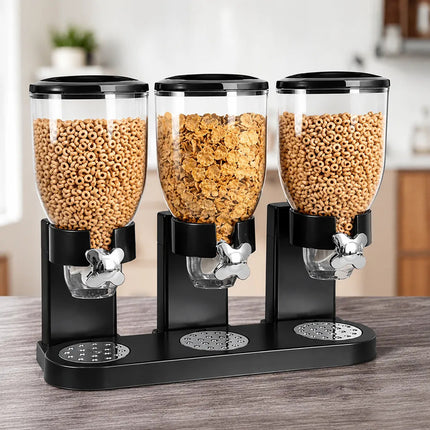 Dispensador Triple Para Cereales 3 Contenedores De 2l Negro