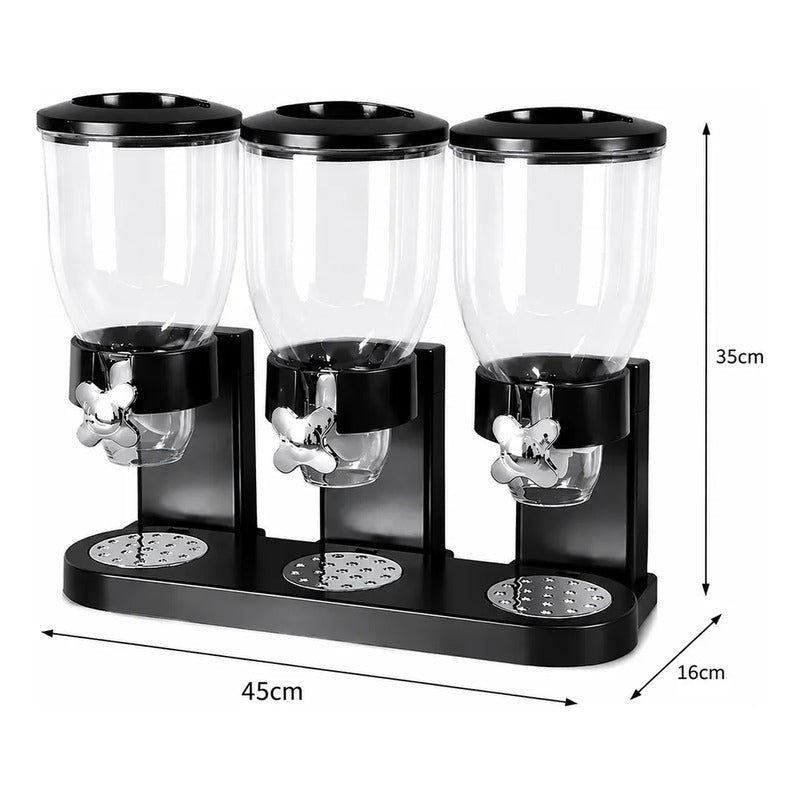 Dispensador Triple Para Cereales 3 Contenedores De 2l Negro