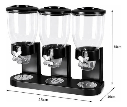 Dispensador Triple Para Cereales 3 Contenedores De 2l Negro
