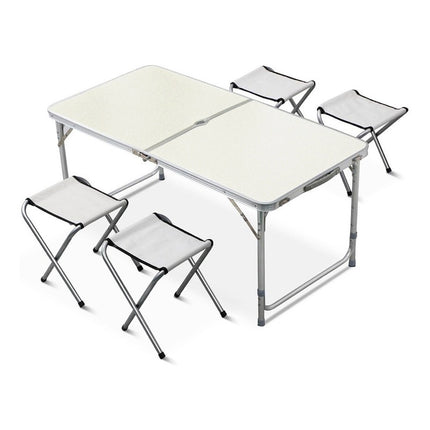 Mesa Plegable Aluminio 120x60cm + 4 Bancas  Marron Oscuro