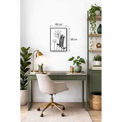 Cuadro Decorativo De Pared Diseño Plantas 40x58cm Negro