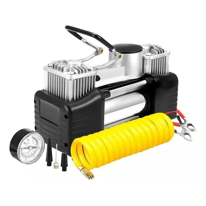 Compresor De Aire Doble Cilindro Inflador Neumaticos Plateado