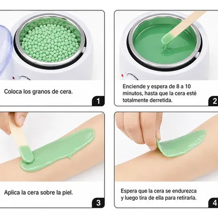 Calentador De Cera Olla Depilatoria + Cera Y Espátulas Blanco