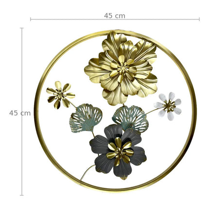 Cuadro Decorativo De Pared  Floral Metálico 45 Cm Dorado