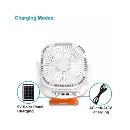 Ventilador Recargable Solar / Linterna / Radio / Bluetooth 20 Cm