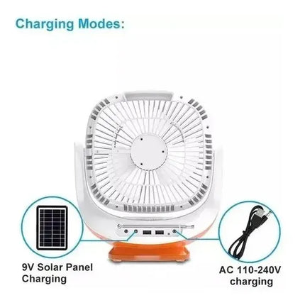 Ventilador Recargable Solar / Linterna / Radio / Bluetooth 20 Cm