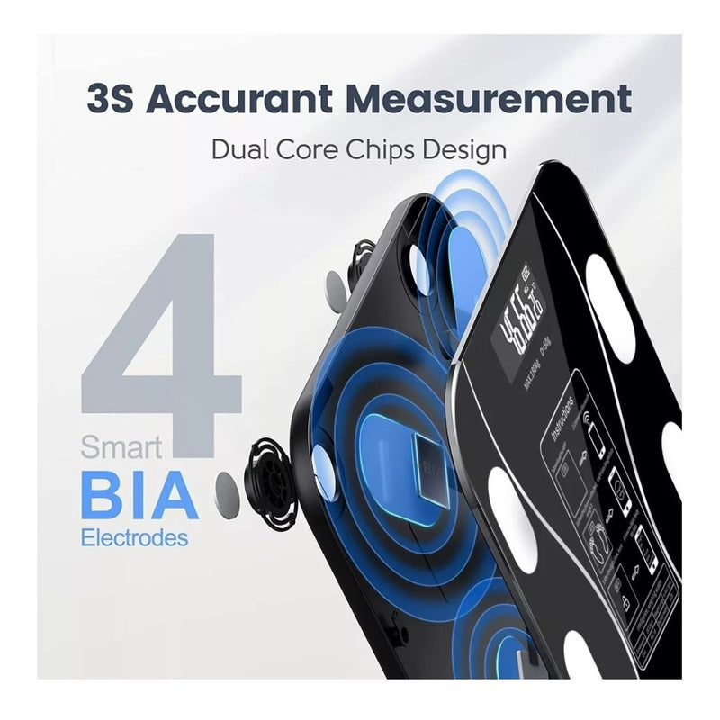 Balanza Baño Digital Bluetooth Inteligente Peso Grasa Imc 18 Negro