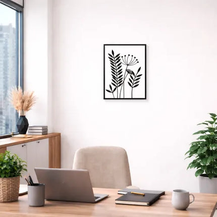 Cuadro De Metálico 40 X 58 Cm Estilo Botánico Negro