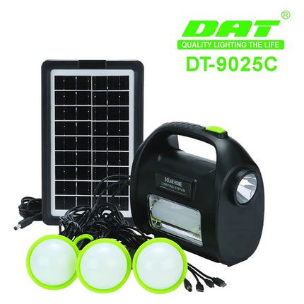 Kit Luces Panel Solar Con 3 Lamparas Led Linterna Camping Color Negro