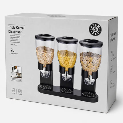 Dispensador Triple Para Cereales 3 Contenedores De 2l Negro