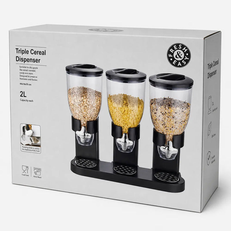 Dispensador Triple Para Cereales 3 Contenedores De 2l Negro