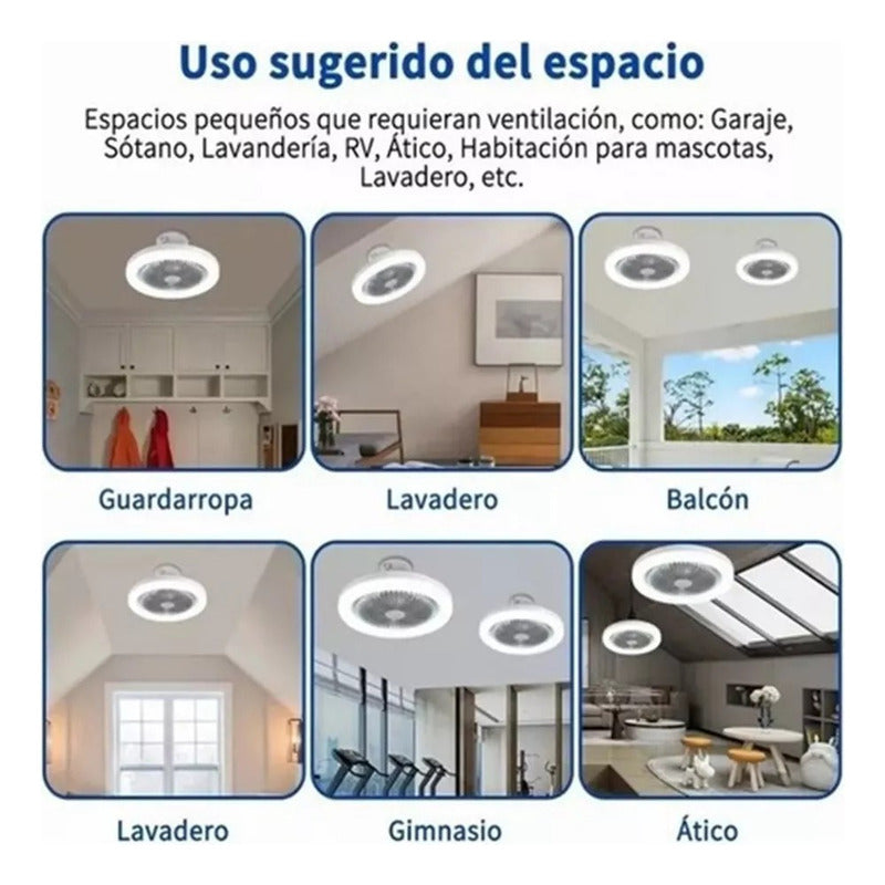 Ventilador De Techo Con Lampara Led Con Control Remoto 26 Cm Blanco Rosa Plástico