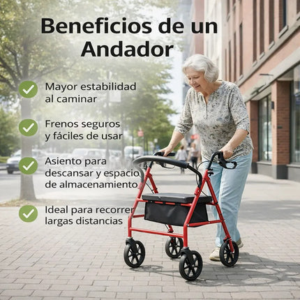 Andador Ortopédico Plegable C/ruedas Frenos Asiento, Canasto