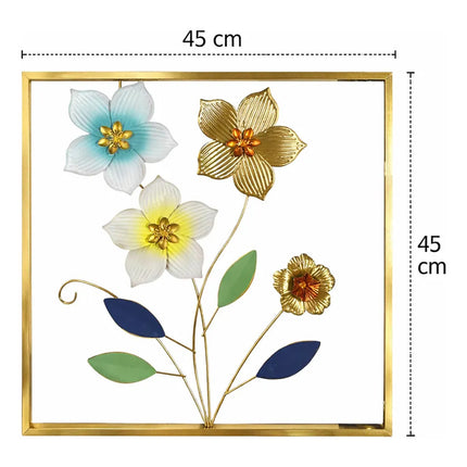 Cuadro Decorativo 45x45cm Pared De Flores Con Marco Metálico Negro