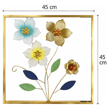 Cuadro Decorativo 45x45cm Pared De Flores Con Marco Metálico Negro