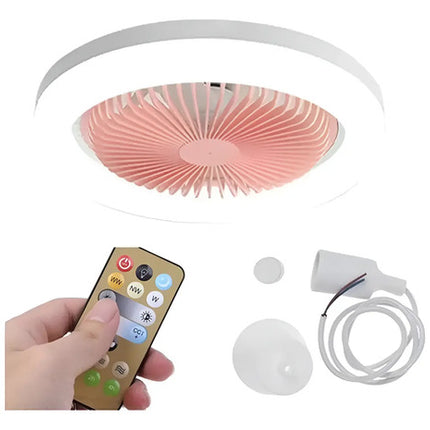 Ventilador De Techo Con Lampara Led Con Control Remoto 26 Cm Blanco Rosa Plástico
