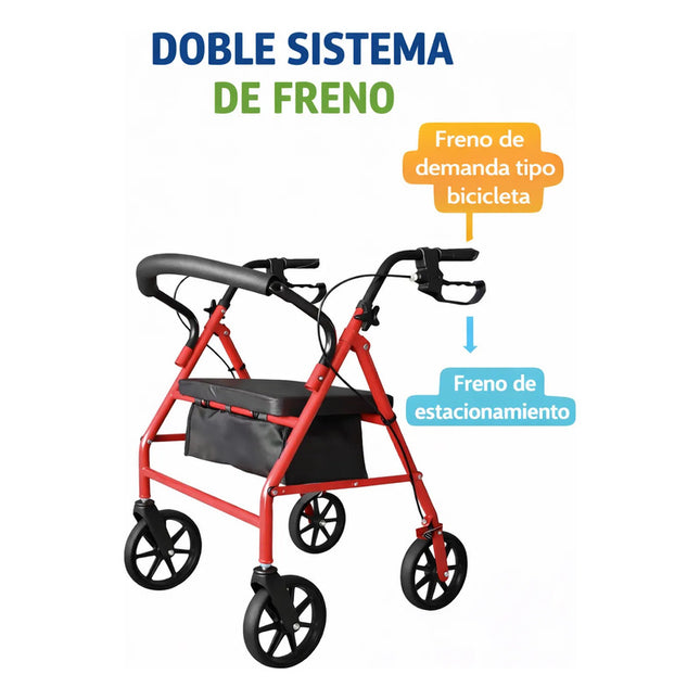 Andador Ortopédico Plegable C/ruedas Frenos Asiento, Canasto