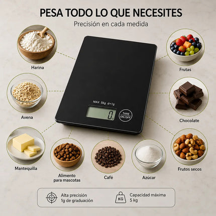 Balanza Pesa Digital Gramera Cocina 5 Kg Negro 5 Kg