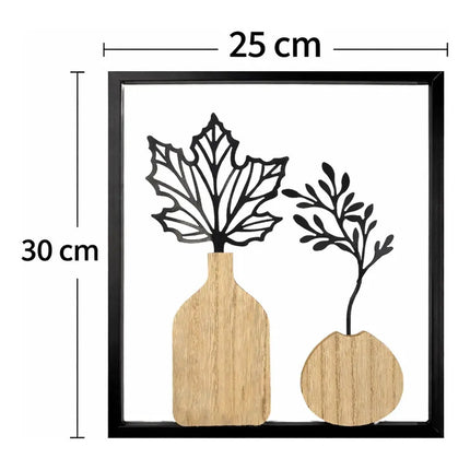 Cuadro Decorativo Floral Metálico Y Mdf, 25 X 30 Cm Negro