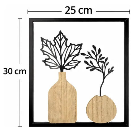 Cuadro Decorativo Floral Metálico Y Mdf, 25 X 30 Cm Negro