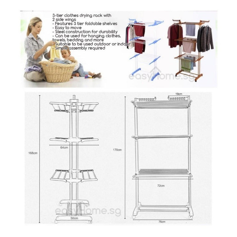 Colgador Tendedero De Ropa Plegable 3 Niveles Azul