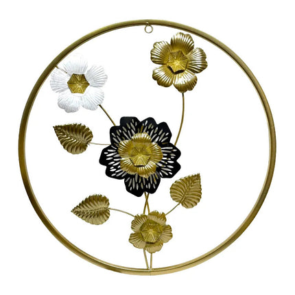 Cuadro Decorativo De Flores De Metal Dorado 45 Cm Diametro Dorado