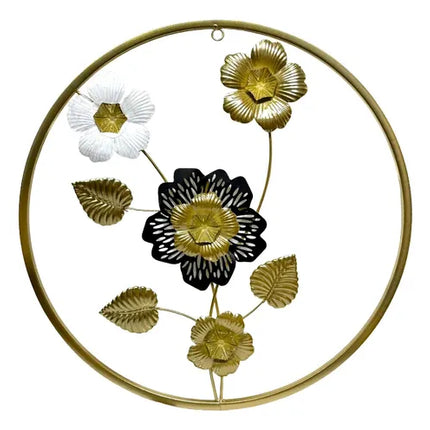 Cuadro Decorativo De Flores De Metal Dorado 45 Cm Diametro Dorado