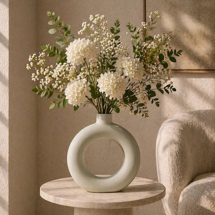 Jarrón De Flores De Cerámica, Color Blanco, De 26 X 24 Cm Blanco