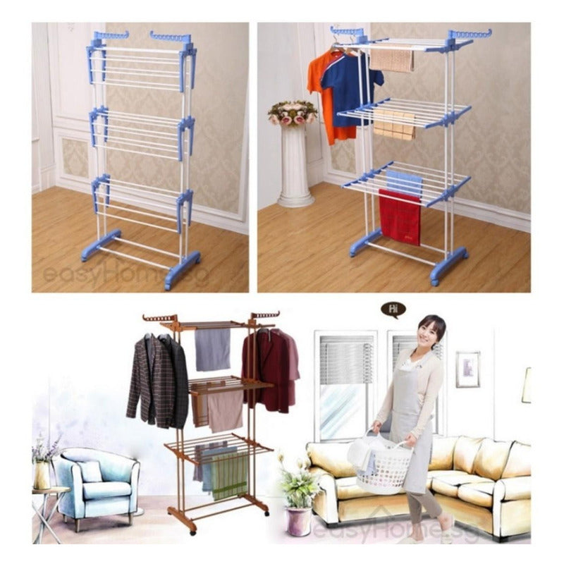Colgador Tendedero De Ropa Plegable 3 Niveles Azul