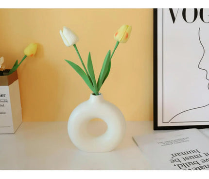Jarron Decorativo Ceramica Florero Redondo 18cm Blanco Lisa