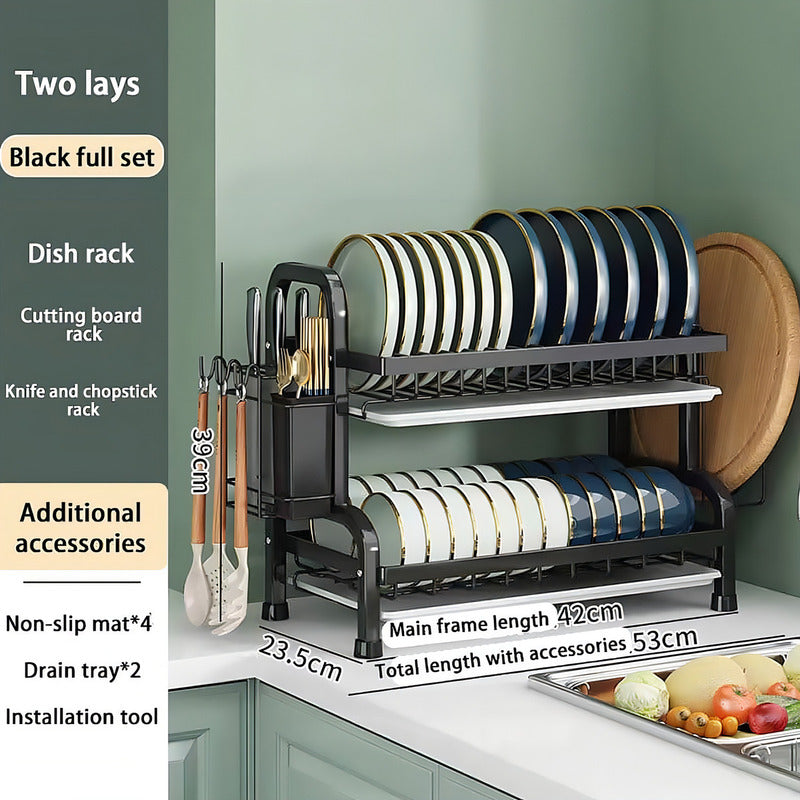 Secador Escurridor De Platos 2 Niveles Color Negro 6358 2n