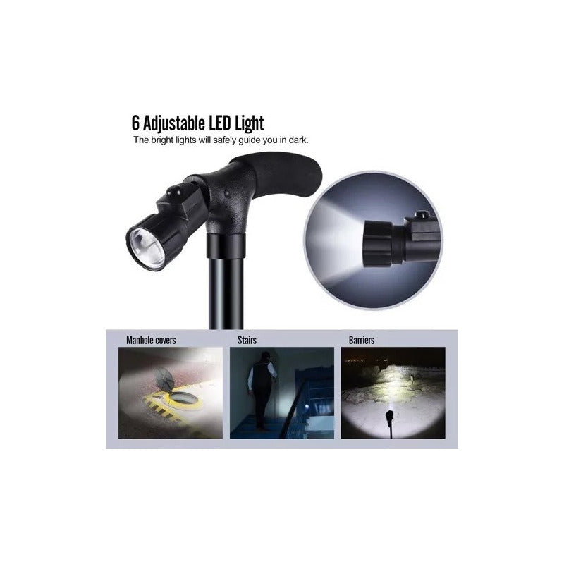 Bastón Ortopédico Plegable Ajustable Con Luz Color Negro Negro