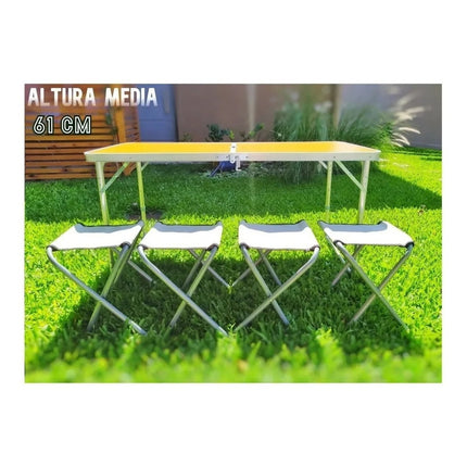 Mesa Plegable Aluminio 120x60cm + 4 Bancas  Marron Oscuro