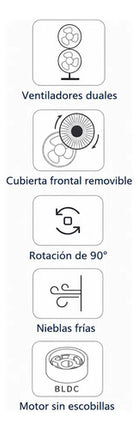 Ventilador De Mesa Doble Cabezal, Control Remoto Y Luz Led 15 Cm Blanco