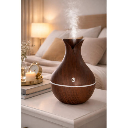 Humidificador Difusor Jarrón Aromatizante Con Luz Led Usb Marrón