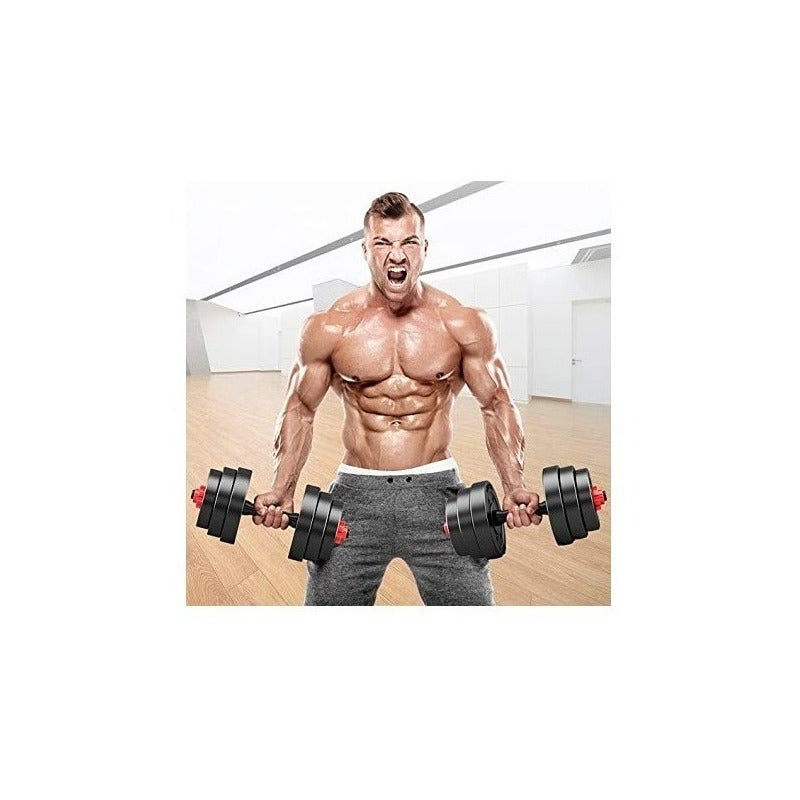 Set De Barra Multifuncional - Mancuerna - Pesas 20 Kg Negro