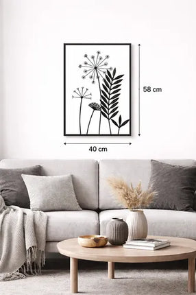 Cuadro Decorativo De Pared Diseño Plantas 40x58cm Negro