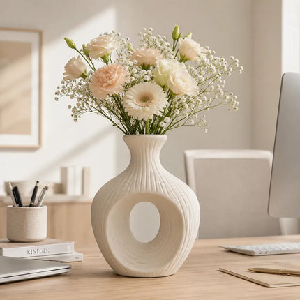 Florero Jarrón Cerámica Decorativos Para Mesa Beige