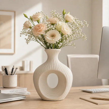 Florero Jarrón Cerámica Decorativos Para Mesa Beige