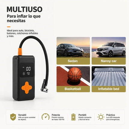 Compresor De Aire Portátil Recargable Usb Inflador Negro 50/60 Hz Monofásica