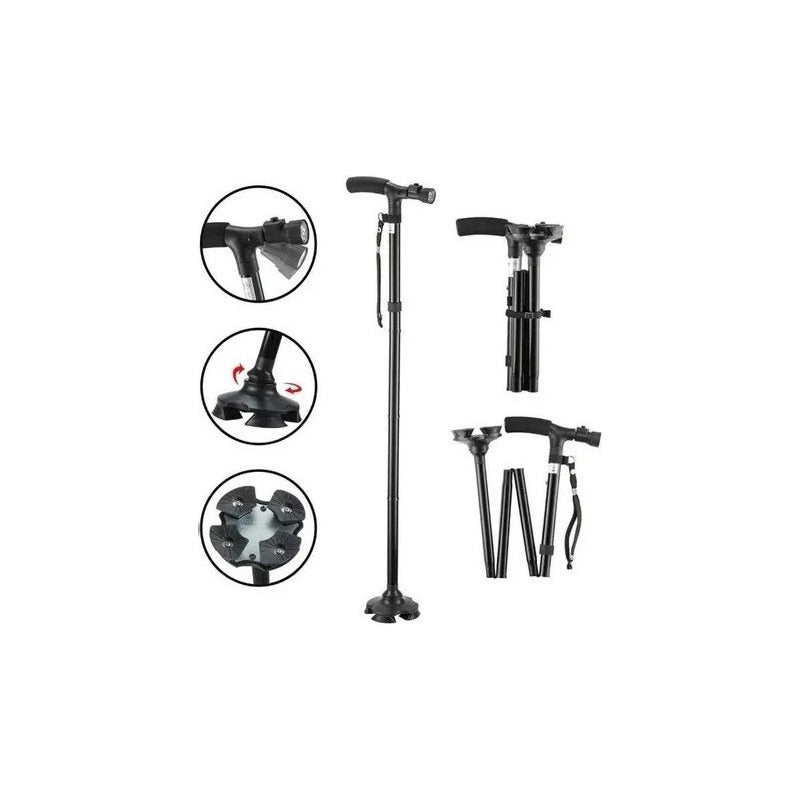 Bastón Ortopédico Plegable Ajustable Con Luz Color Negro Negro