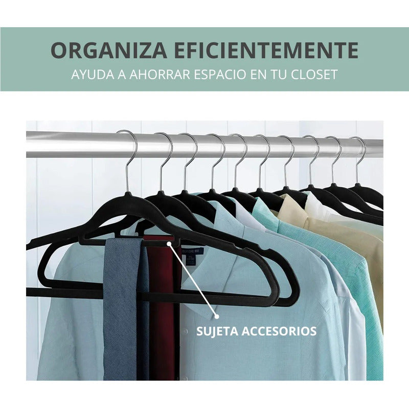 Colgadores De Ropa Set 30u Terciopelo Antideslizante Negro