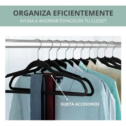 Colgadores De Ropa Set 30u Terciopelo Antideslizante Negro