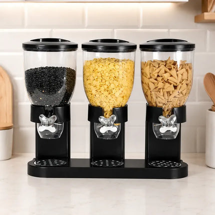 Dispensador Triple Para Cereales 3 Contenedores De 2l Negro